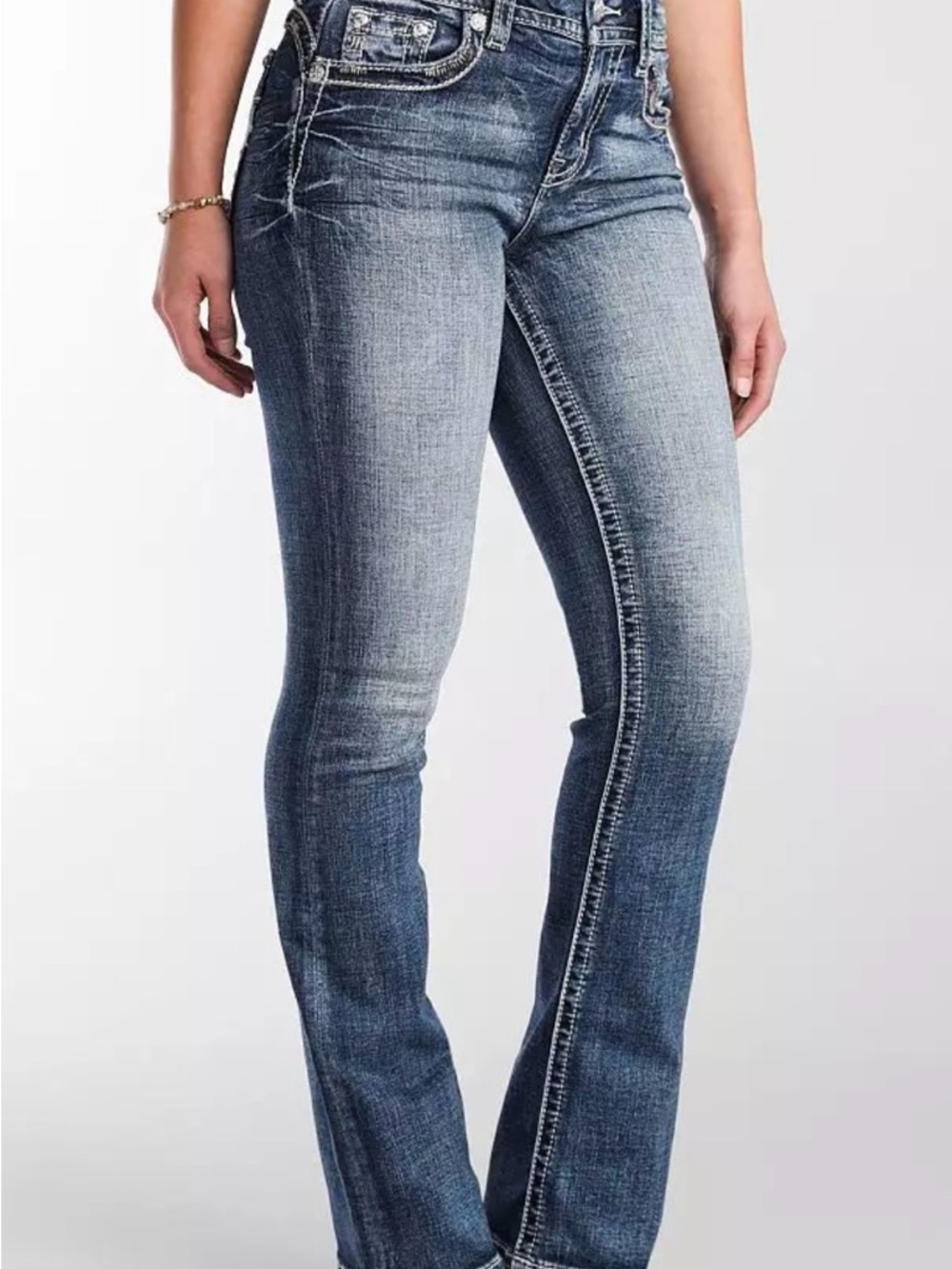 Miss Me Blue Boot Cut Jeans with Embroidered Pocket- Size 32 Length 32